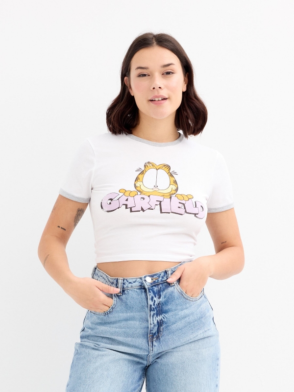 Camiseta manga corta Garfield blanca blanco vista media frontal