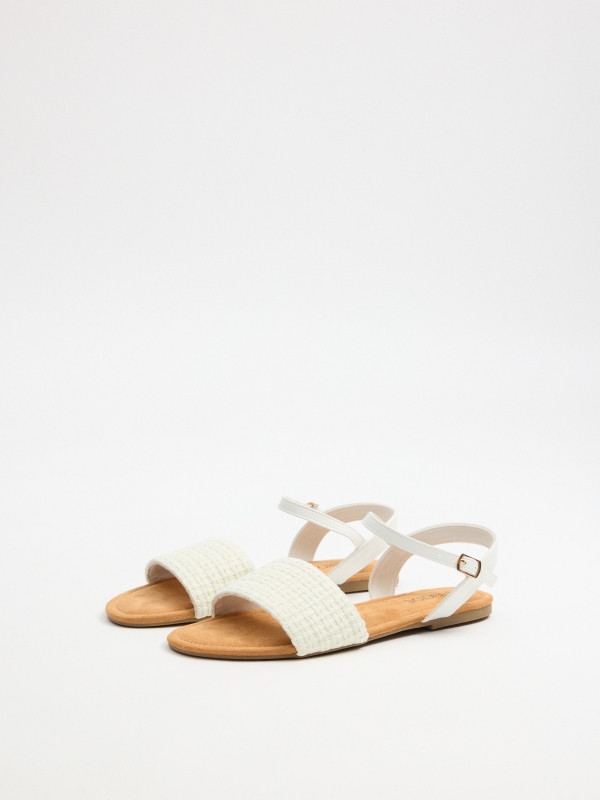 Off-white braided flat sandal off white 45º front view