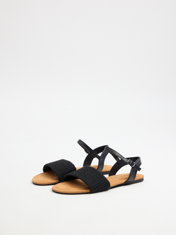 Black braided flat sandal black 45º front view