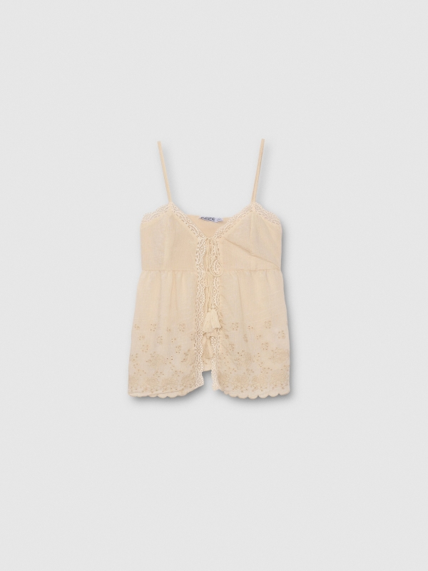 Tops bordados com renda areia vista detalhe