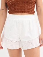 %Pto% Short tiro alto con volantes blanco