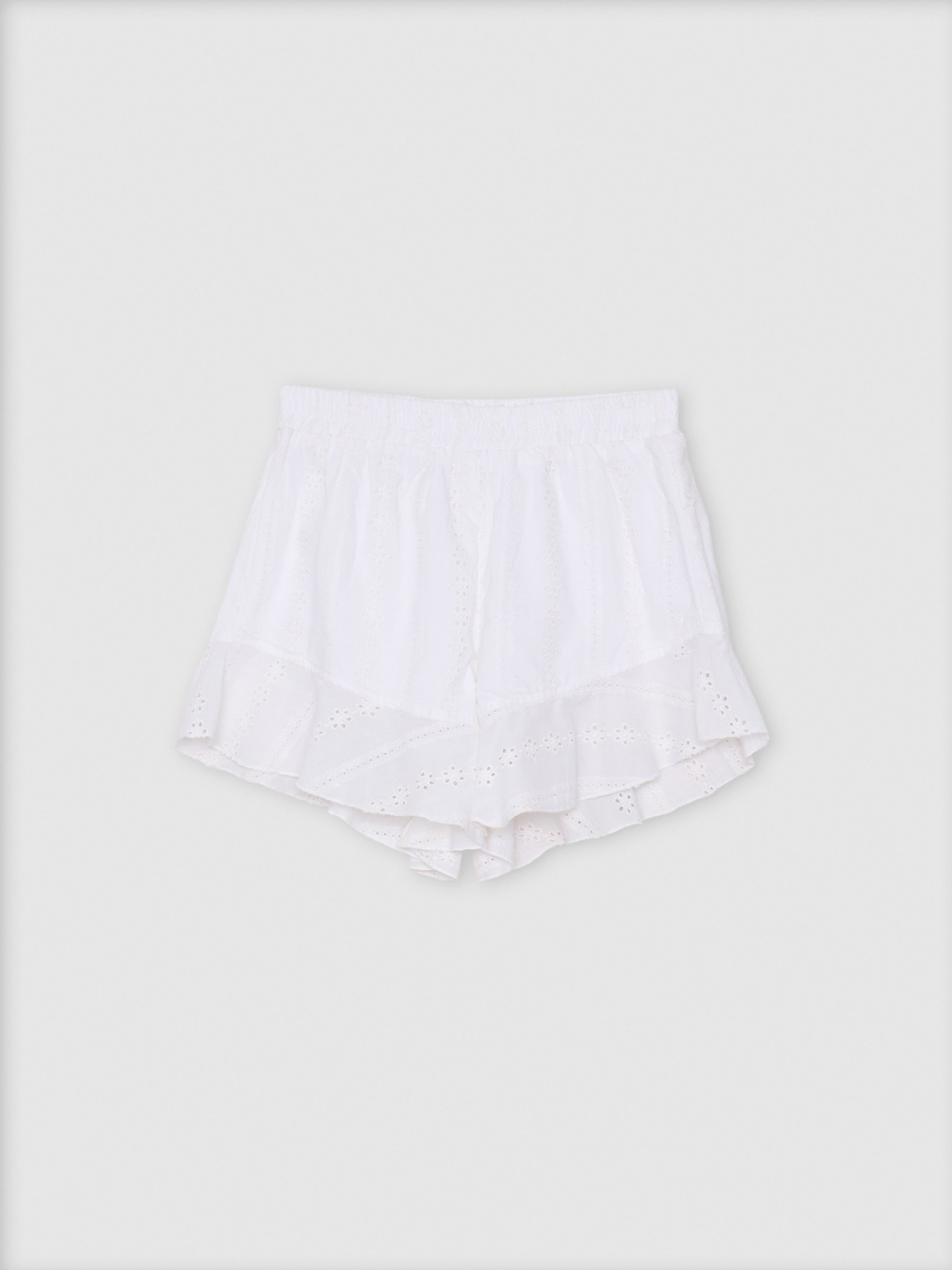 Short tiro alto con volantes blanco vista detalle