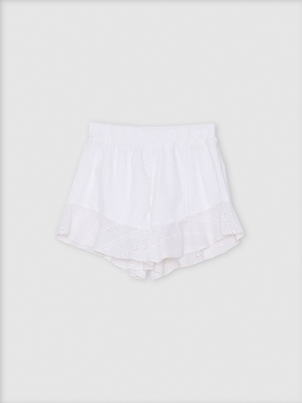 Short tiro alto con volantes blanco vista detalle