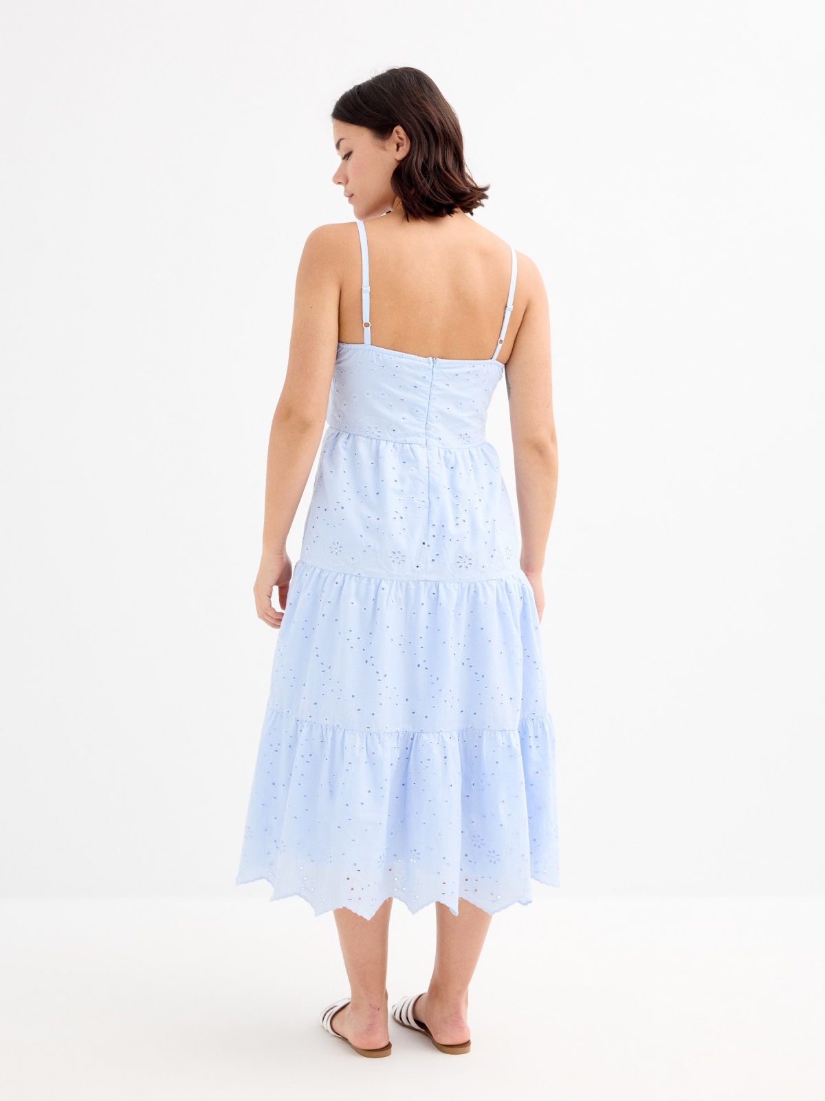 Vestido longo painéis azul vista meia traseira