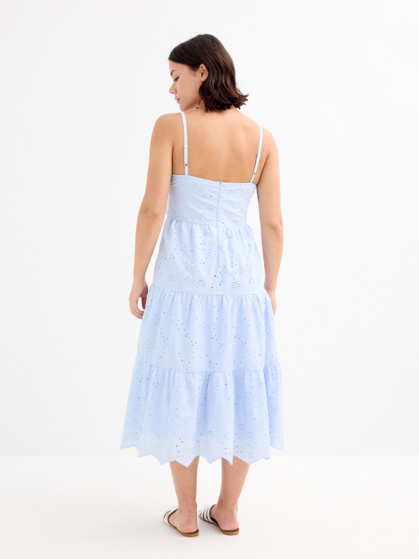 Vestido longo painéis azul vista meia traseira