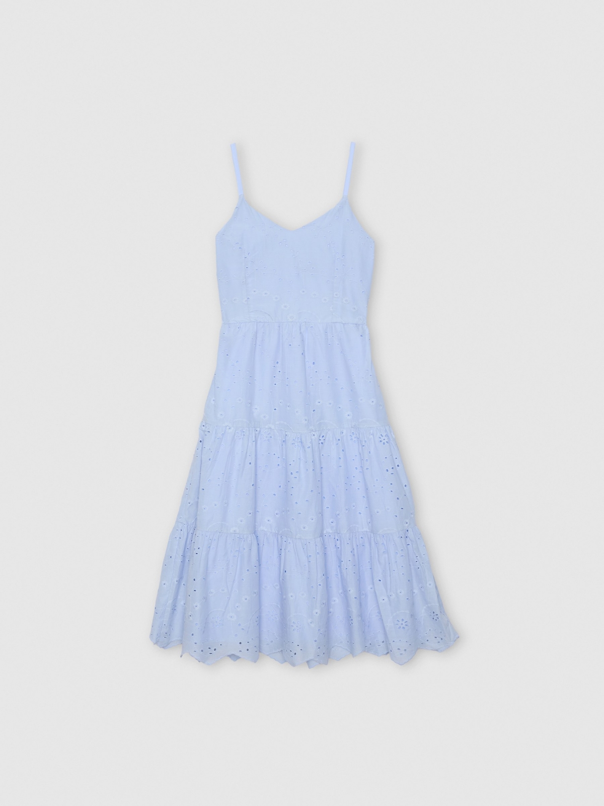 Vestido longo painéis azul vista detalhe