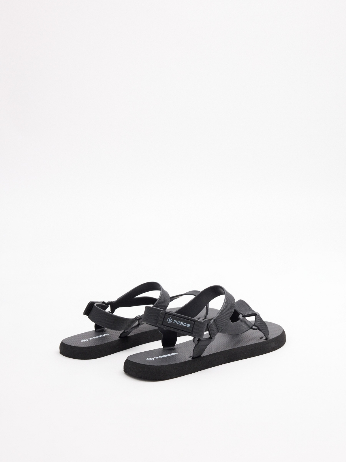 Velcro strap sandal black 45º back view
