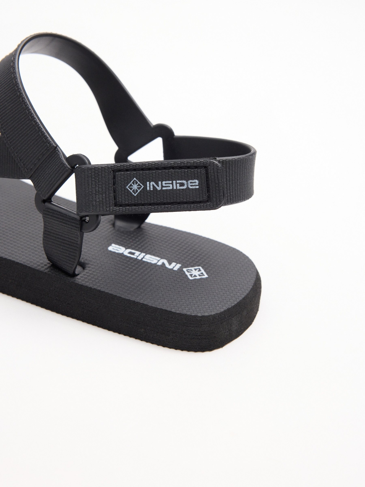 Velcro strap sandal black detail view
