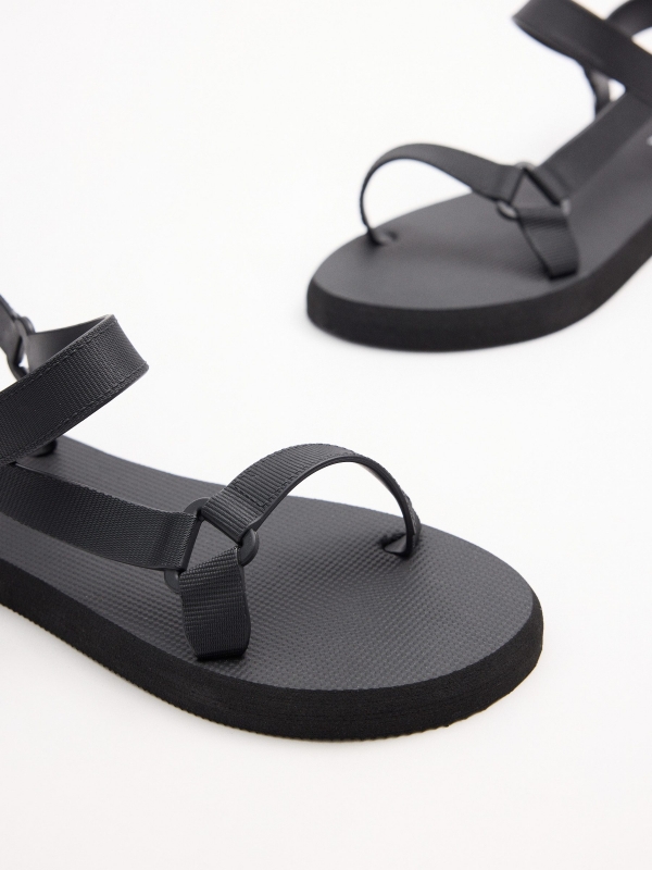 Velcro strap sandal black detail view