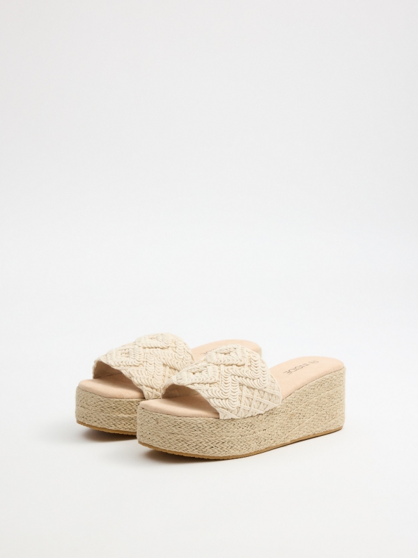 Wedge platform jute embroidery off white 45º front view