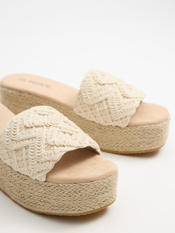 Wedge platform jute embroidery off white zenithal view