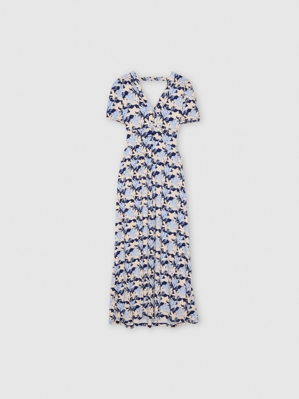 Vestido longo estampado flores azul marinho vista detalhe