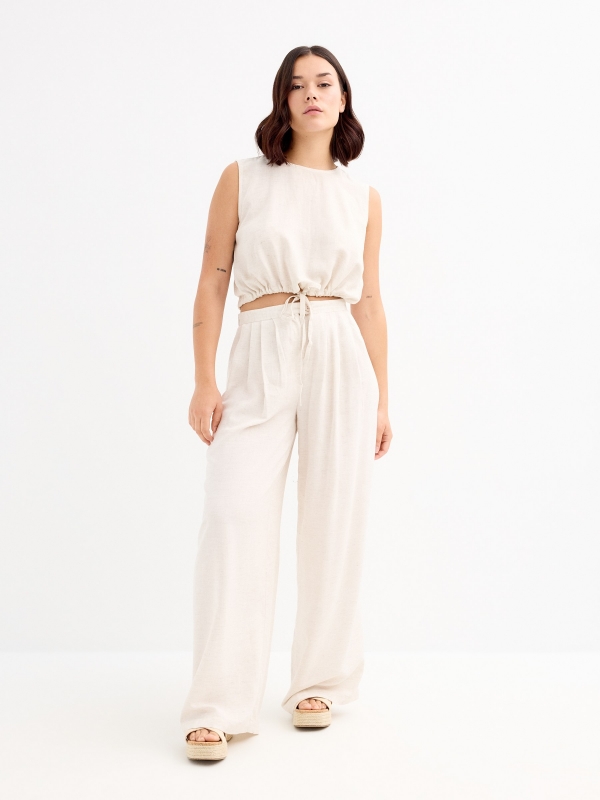 Fluid pants with linen beige general front view
