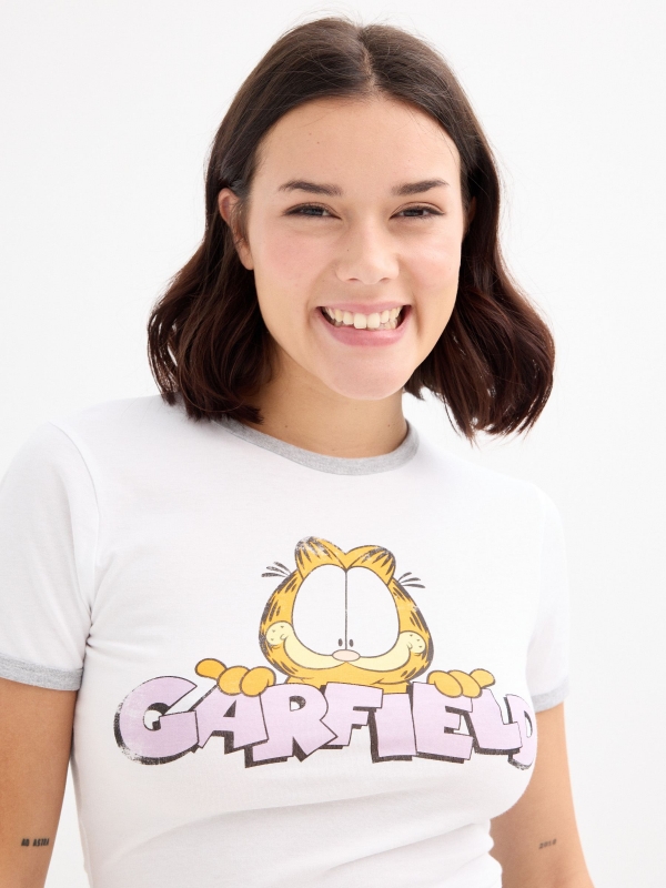 Camiseta manga corta Garfield blanca blanco vista detalle