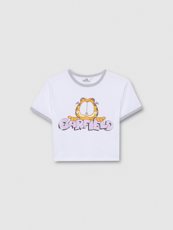  Camiseta manga corta Garfield blanca blanco vista frontal