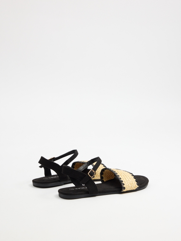 Sandalia plana rafia negro vista trasera 45º