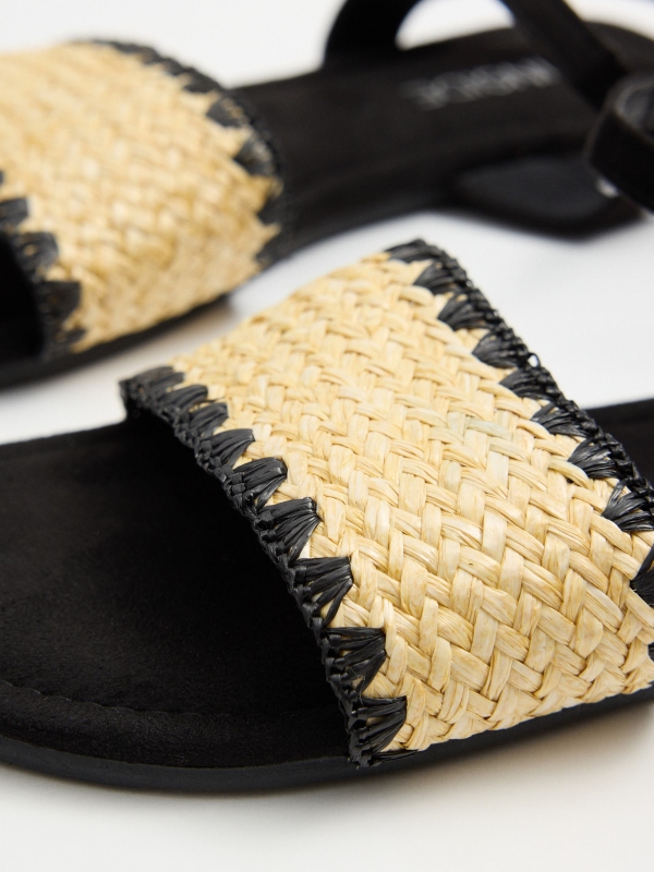 Flat raffia sandal black zenithal view