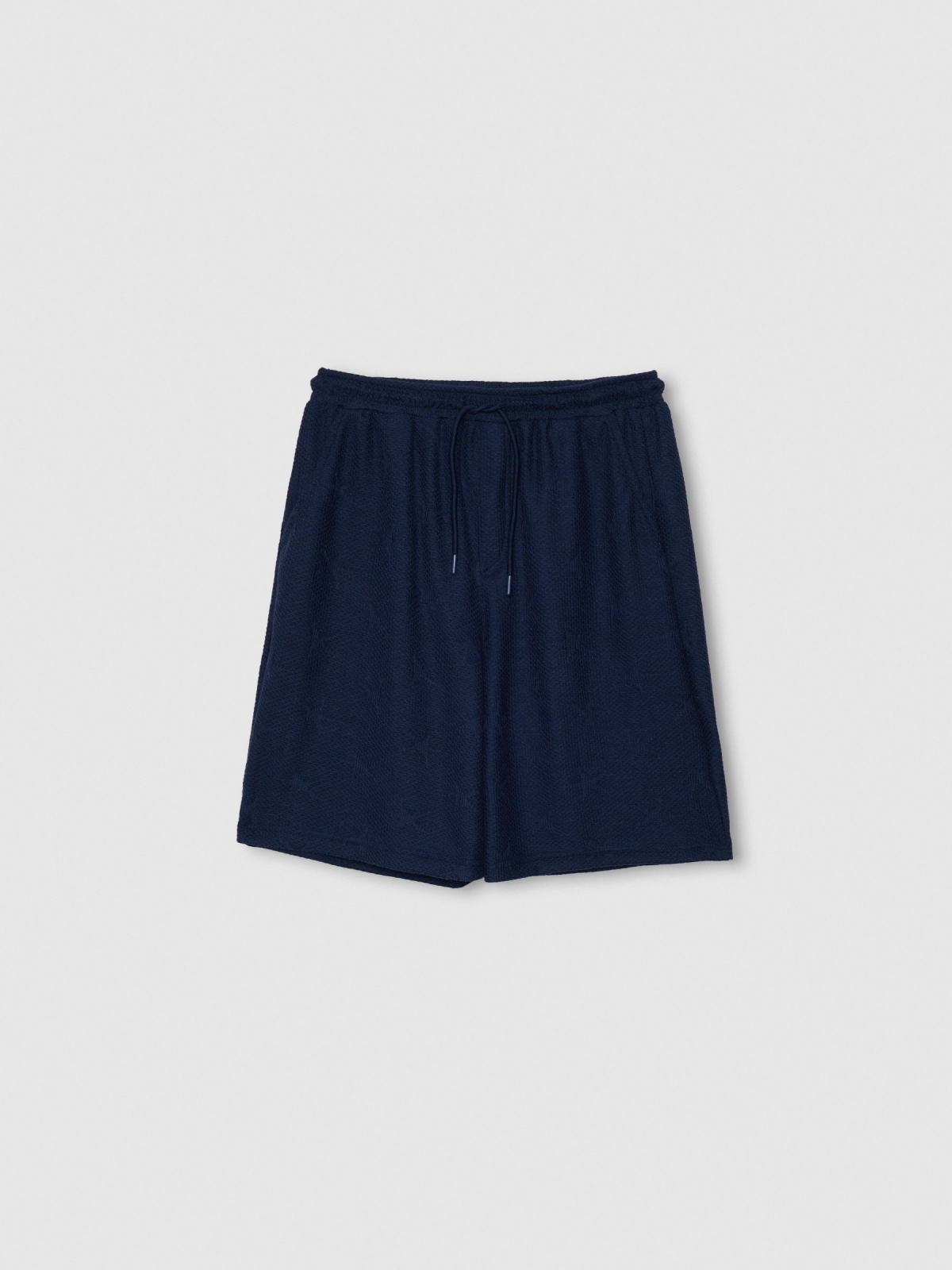 %Pto% Bermuda jogger in textured fabric navy front view