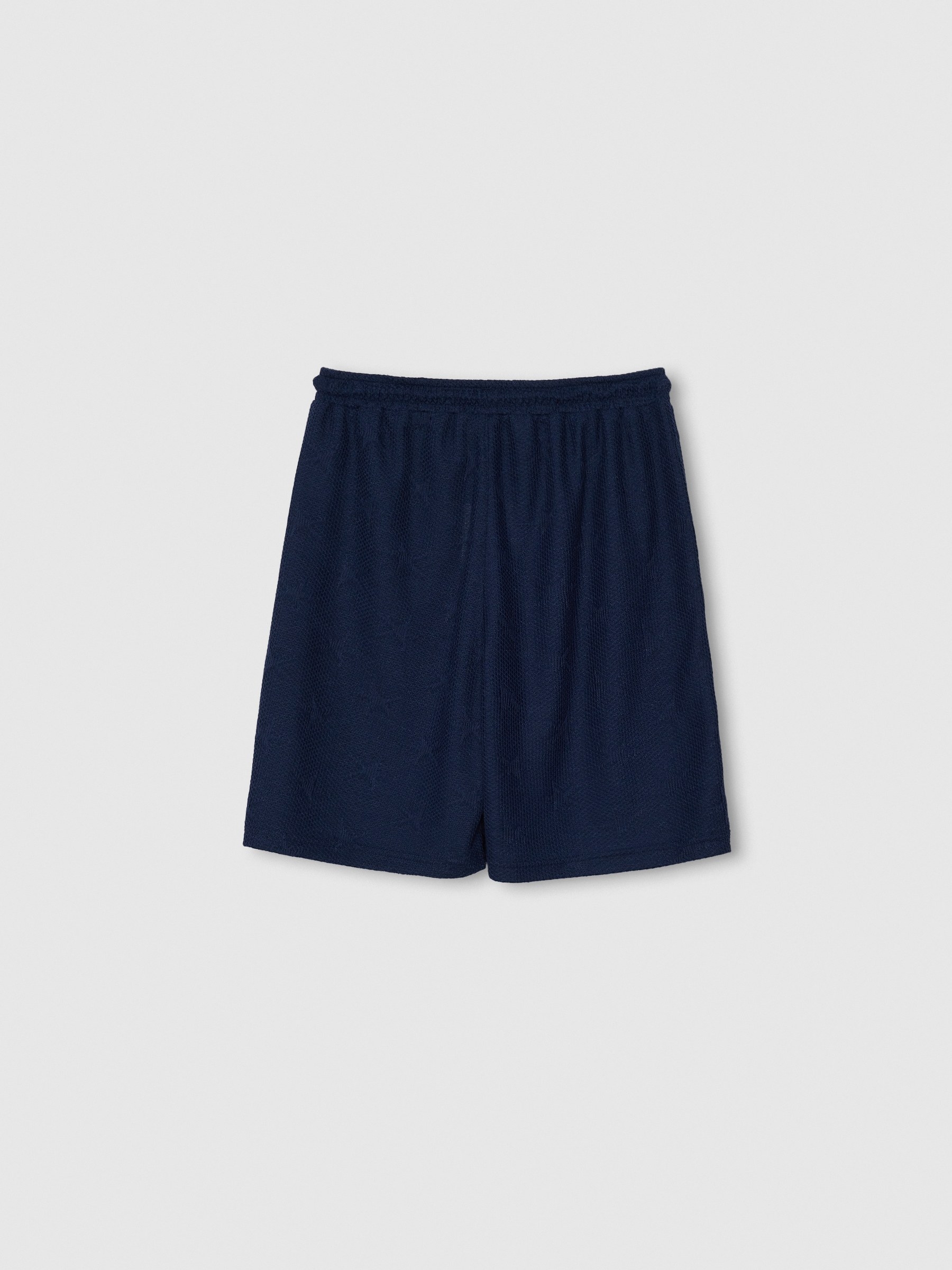 Bermuda jogger in textured fabric navy middle front view