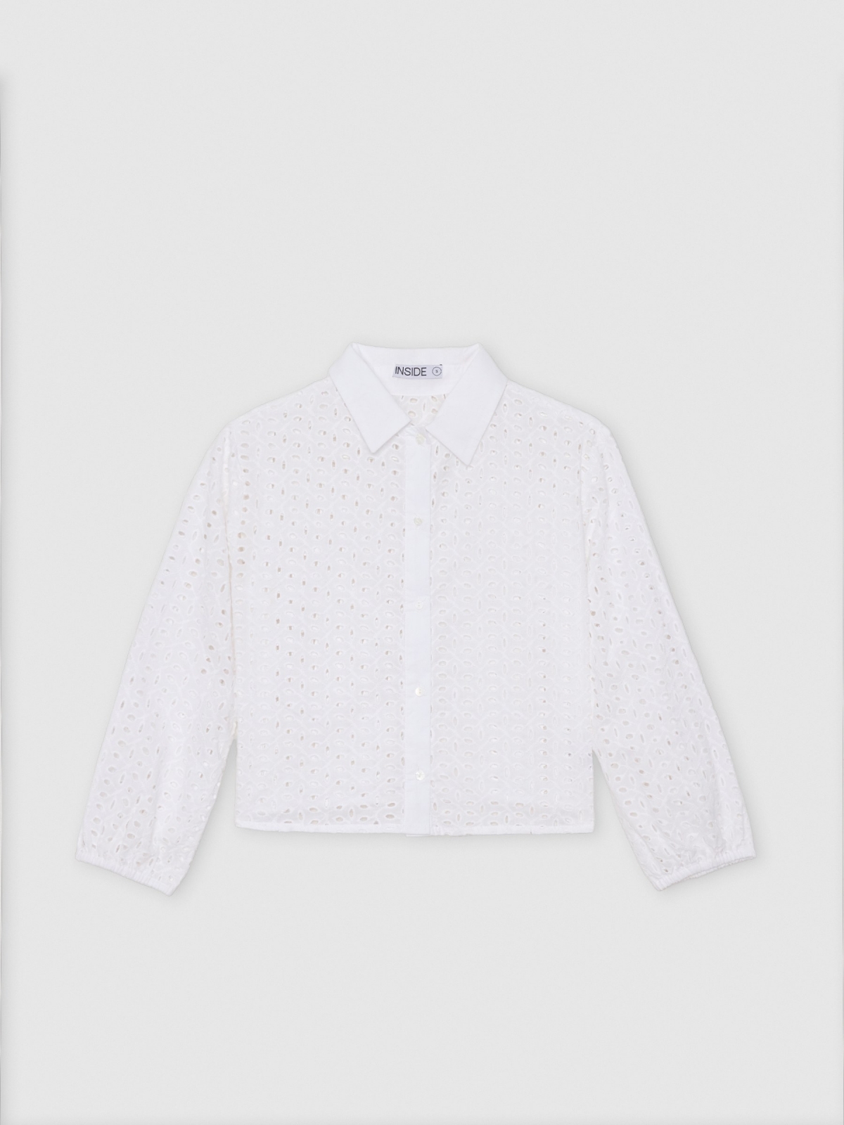 %Pto% Camisa de manga longa bordados branco vista detalhe
