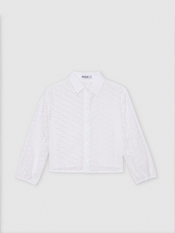 Camisa de manga longa bordados branco vista detalhe