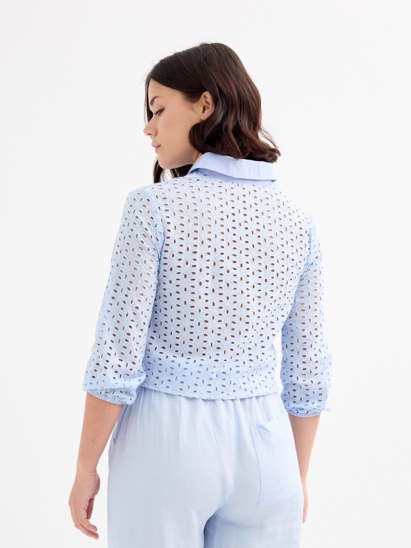 Long sleeve embroidered shirt sky blue middle back view