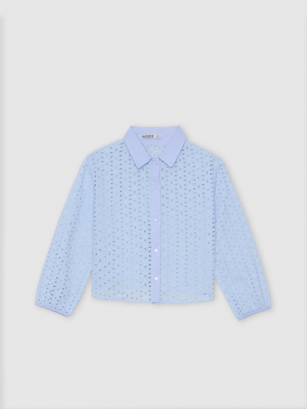  Long sleeve embroidered shirt sky blue detail view