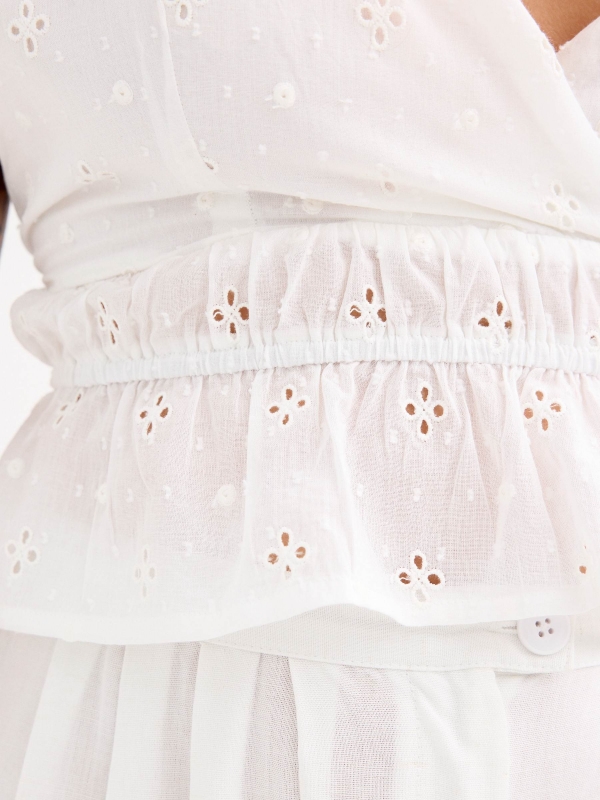 Embroidered backless top white detail view