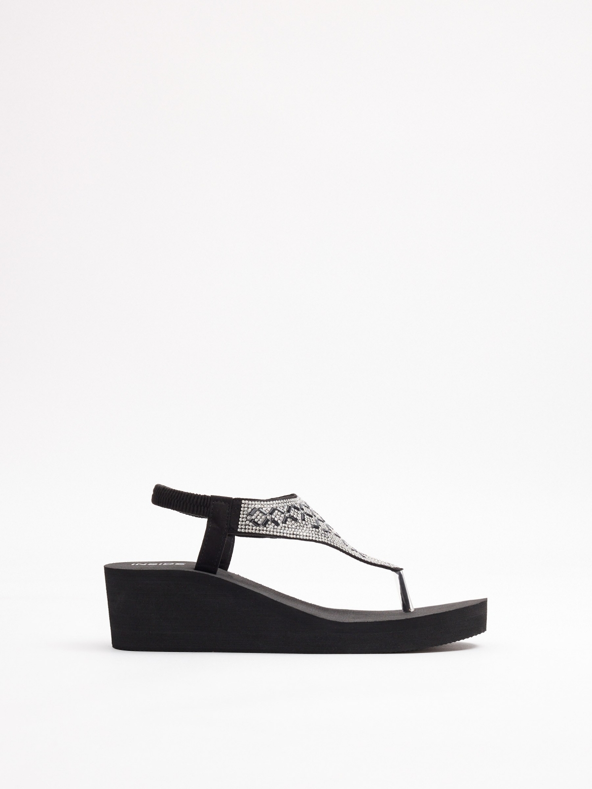 Wedge sandals with elastic closure black zenithal view