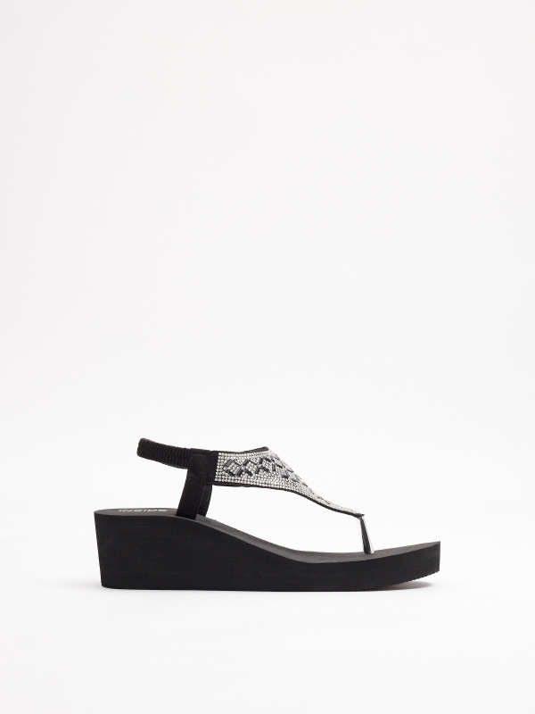 Wedge sandals with elastic closure black zenithal view