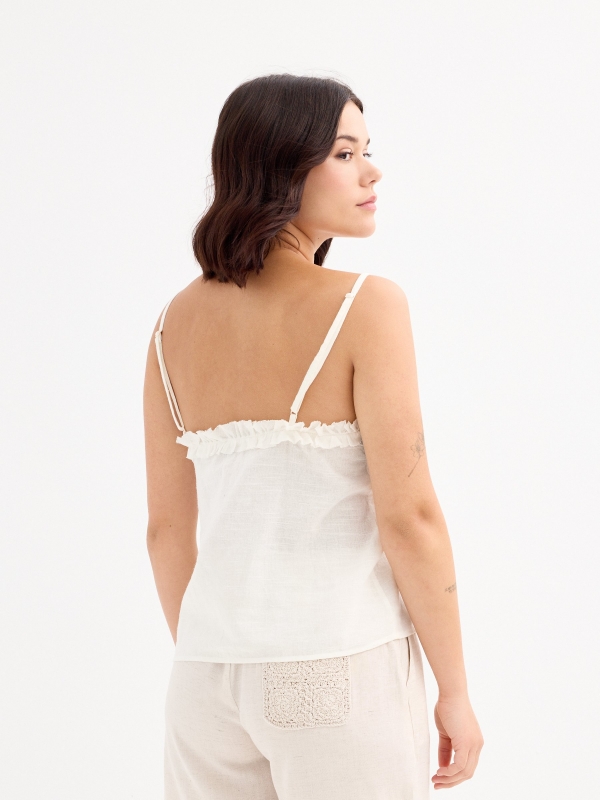 Embroidered strap top off white middle back view