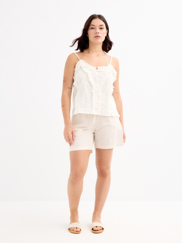 Embroidered strap top off white front view