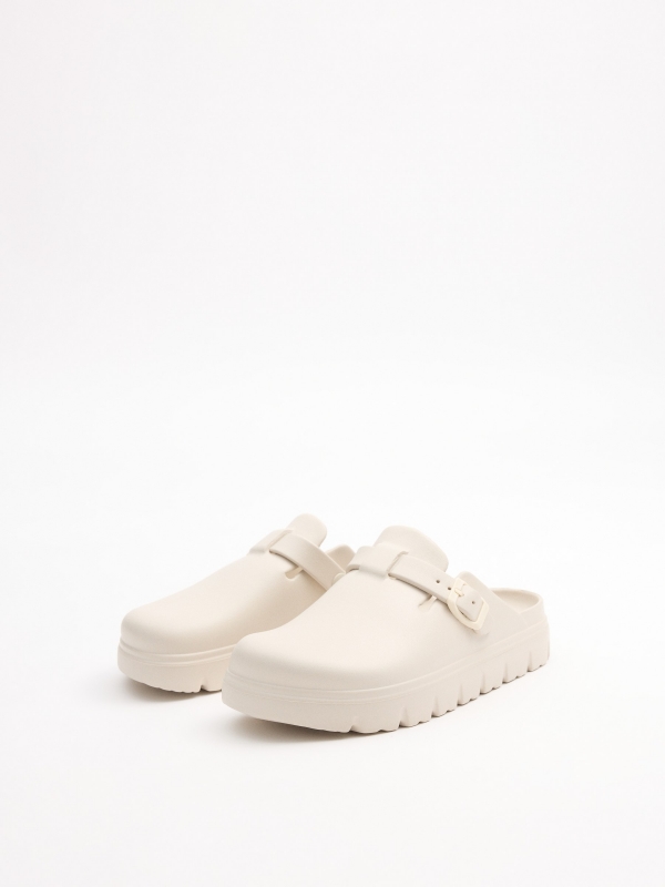 Platform clog sandal taupe 45º front view