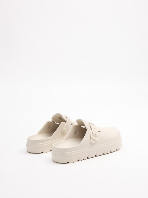 Platform clog sandal taupe 45º back view