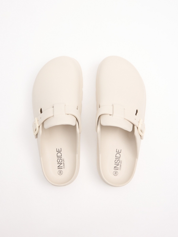 Platform clog sandal taupe 45º back view