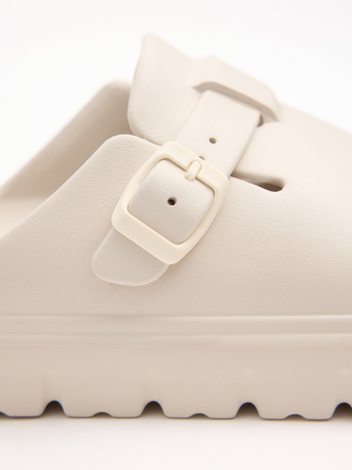 Platform clog sandal taupe detail view