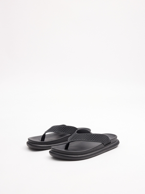 Chanclas dedo confort negra negro vista frontal 45º