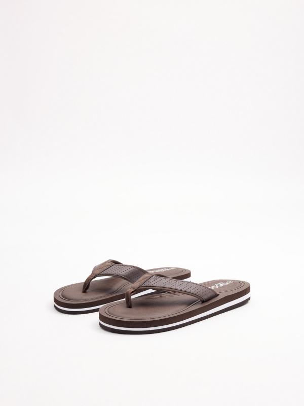 Chinelo dedo conforto marrom marrom escuro vista frontal 45º