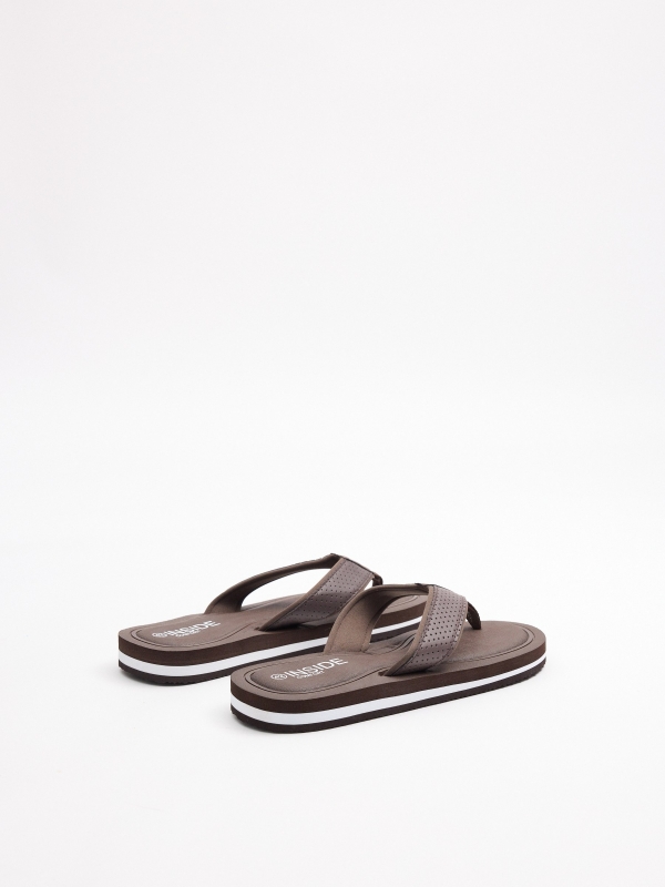 Brown comfort toe sandal dark brown 45º back view