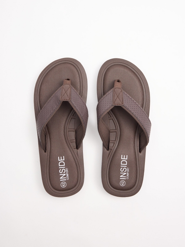 Chinelo dedo conforto marrom marrom escuro vista traseira 45º