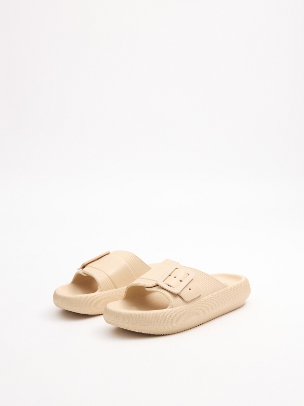 White platform sandal buckle sand 45º front view