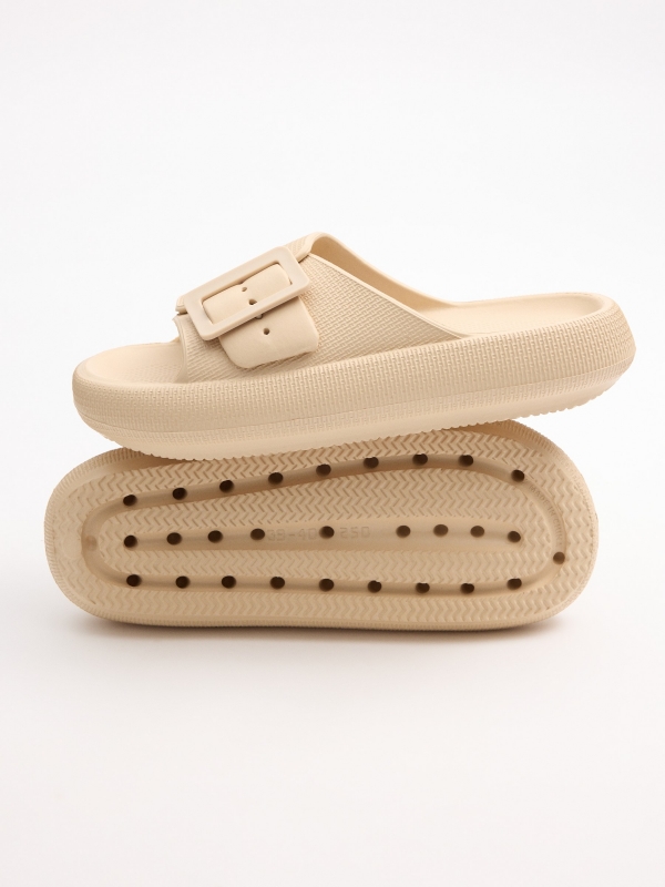 White platform sandal buckle sand detail view