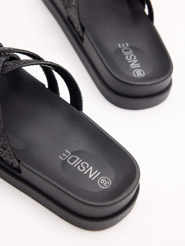 Cross-strap sandals with shiny details black detail view