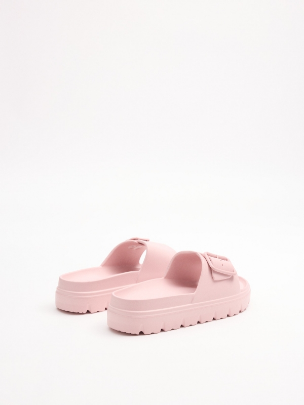 Chancla pala plataforma rosa hebilla rosa nude vista frontal 45º