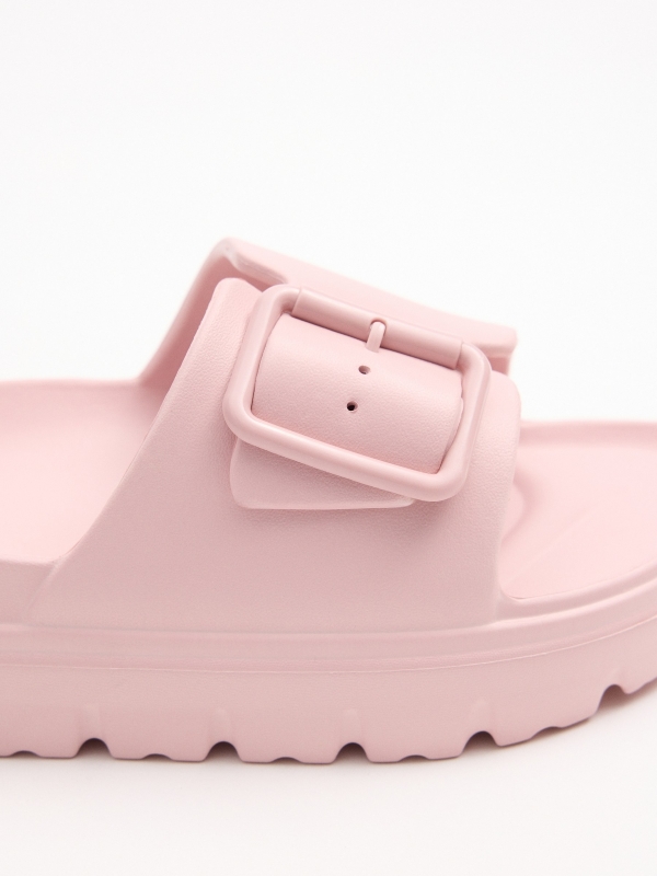 Chancla pala plataforma rosa hebilla rosa nude vista detalle