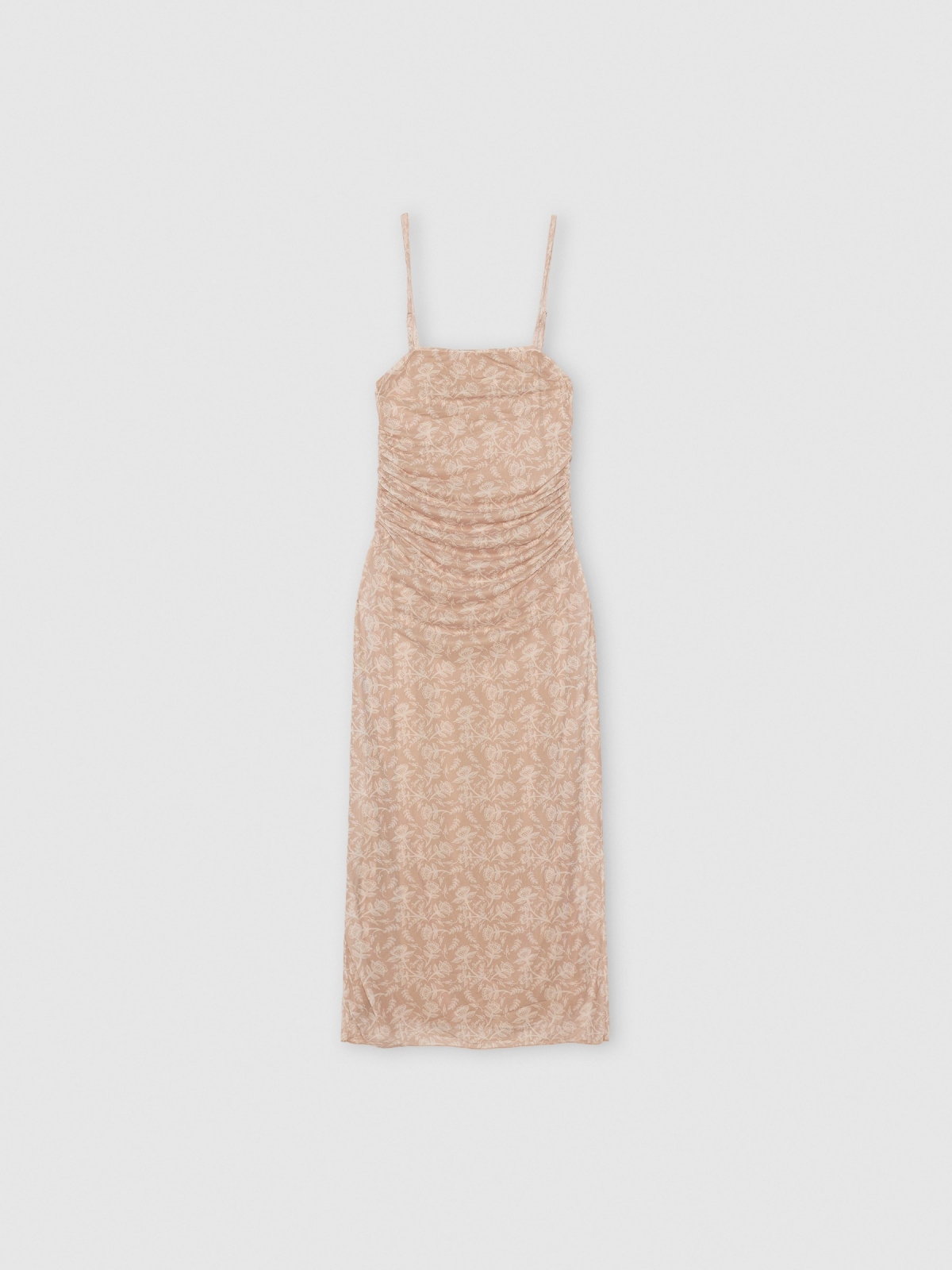  Vestido longo estampado taupe vista detalhe