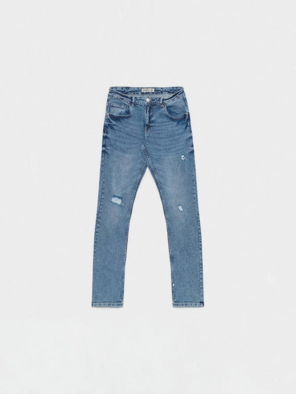 Jeans slim azul rotos azul vista detalle