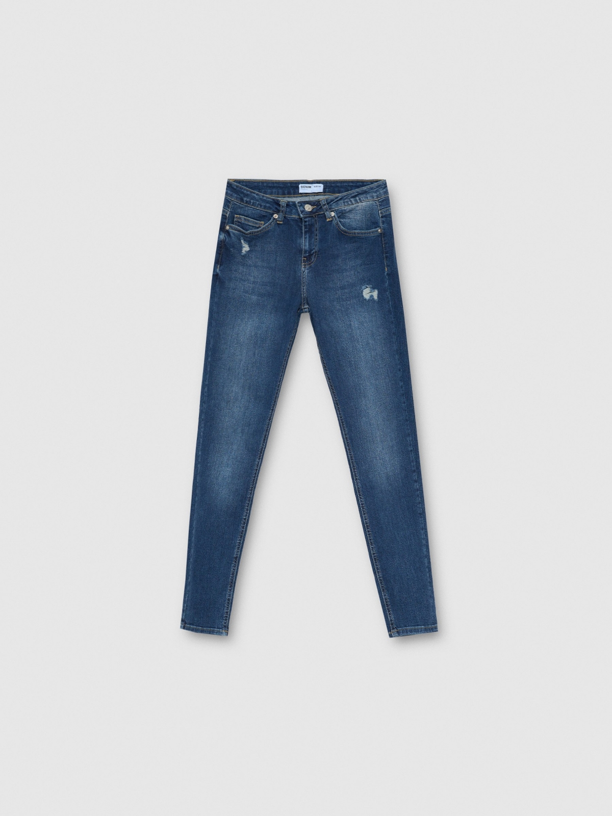  Jeans skinny rotos tiro medio azul vista frontal