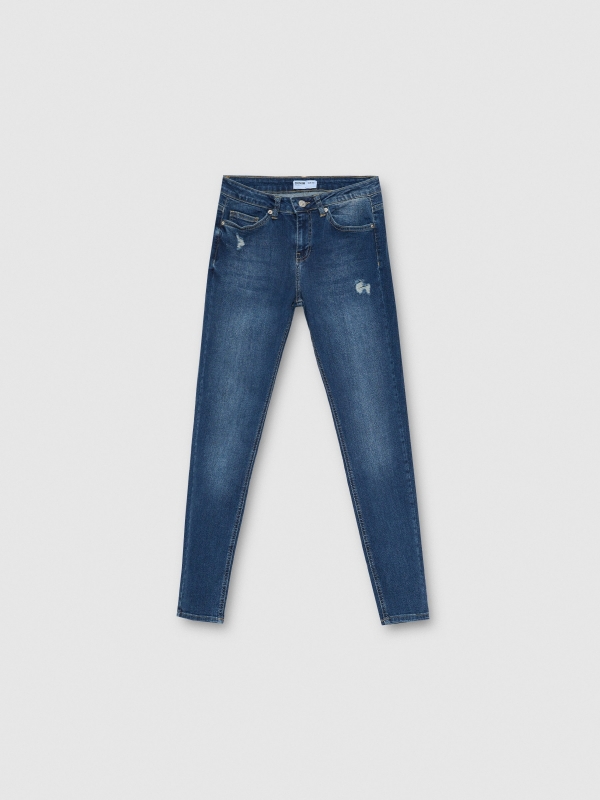  Jeans skinny rotos tiro medio azul vista frontal