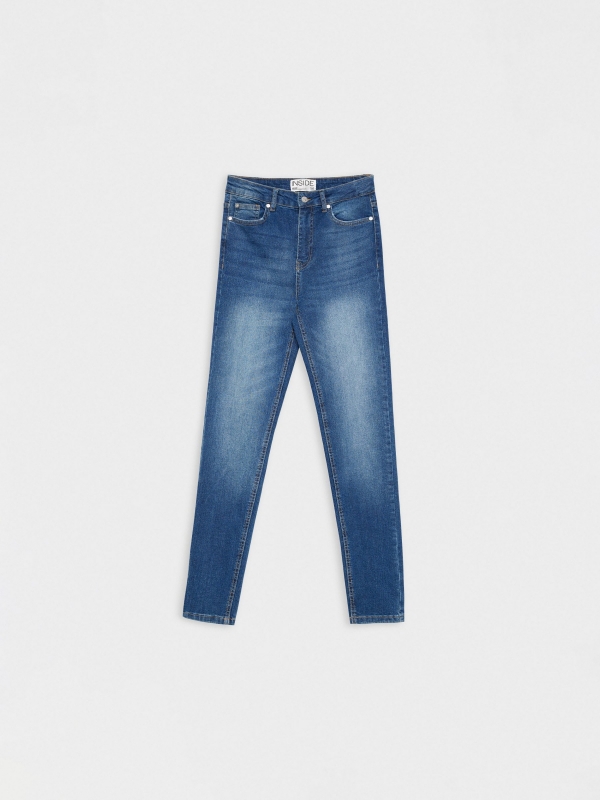  High-waisted skinny jeans with washed effect navy front view